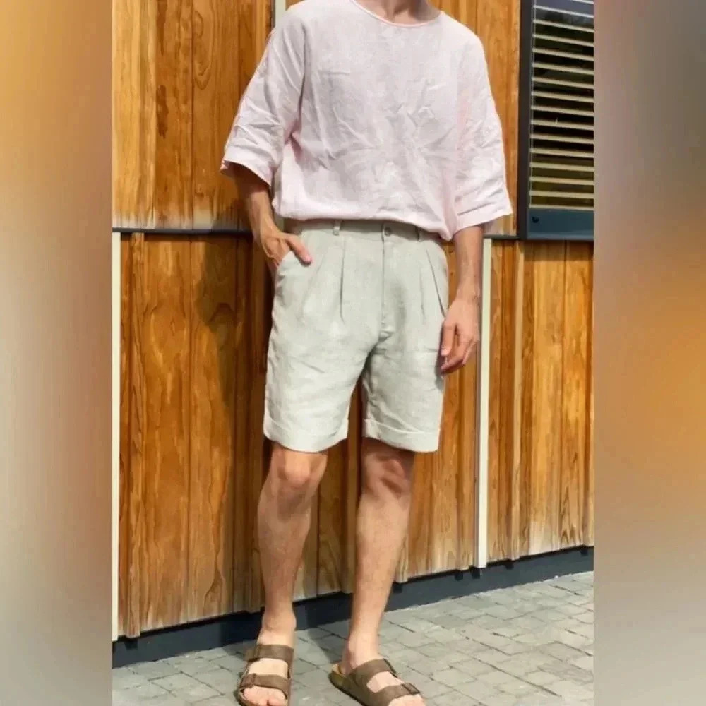 Natural Issue 100% Cotton Y2K Khaki Tan Casual Bermuda Shorts Pockets Men 32 EUC